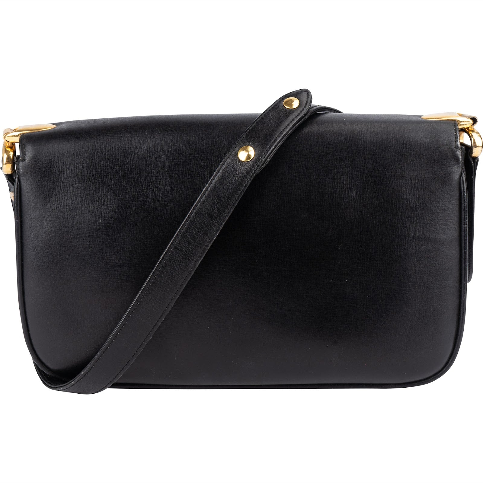 Celine Black Leather Triomphe Shoulder Bag - vintageandkickz