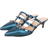 Valentino Garavani Metallic Leather Rockstud Kitten Heels (37)