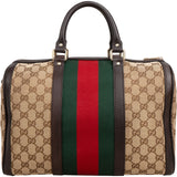 Gucci Monogram GG Canvas  Web Boston Bag Handbag