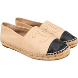 Chanel Beige Leather CC Cap Toe Espadrilles Shoes (37)