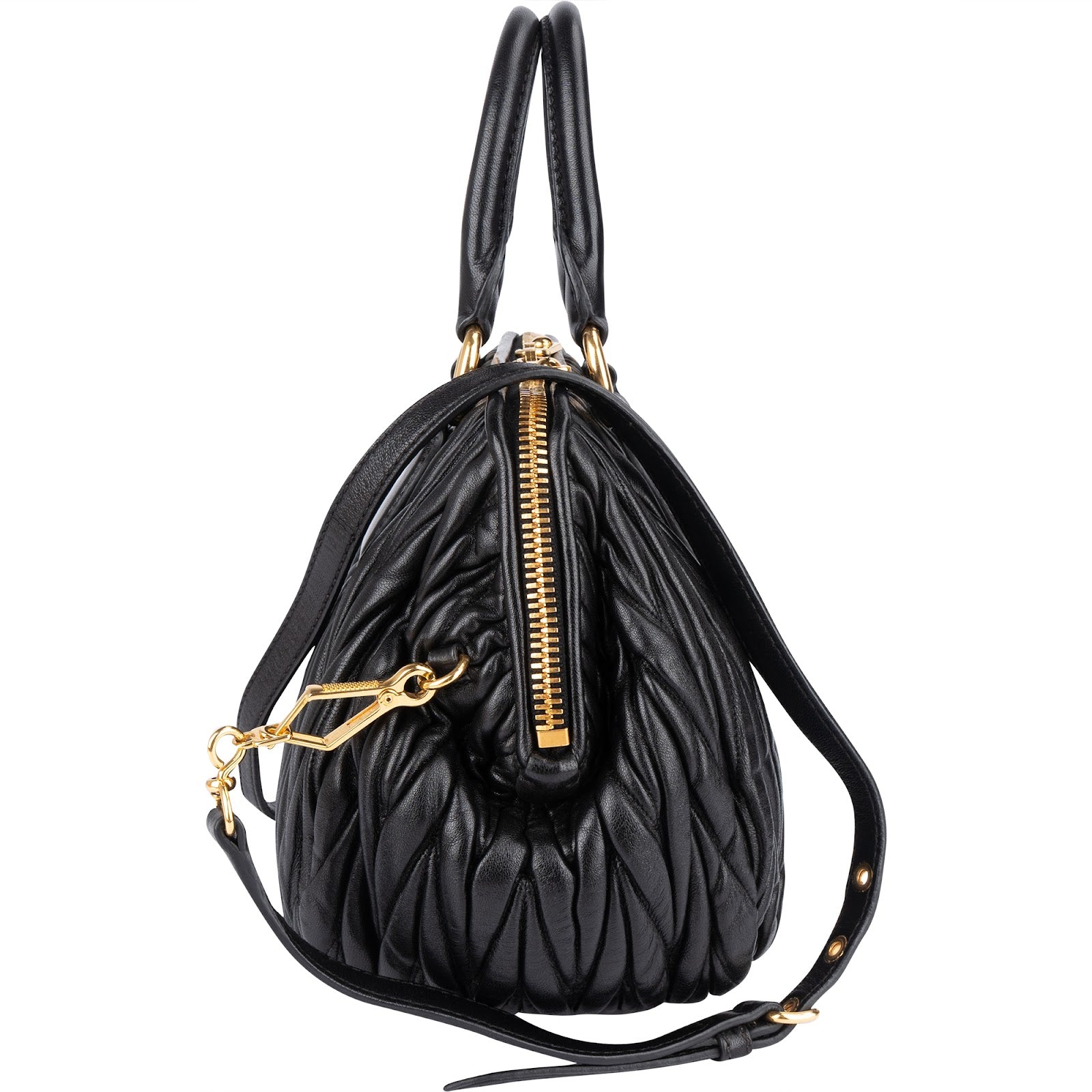 [🔄️B24 / F15] Miu Miu Black Matelassé Nappa Leather Top-Handle Bag Handbag - vintageandkickz