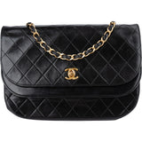 Chanel Quilted Lambskin 24K Gold Half Moon Flap Shoulder Bag