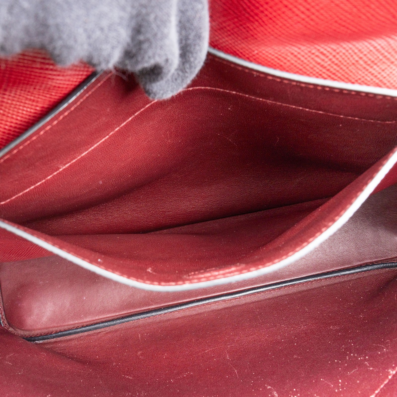 Prada Red Saffiano Leather Double Handbag - vintageandkickz