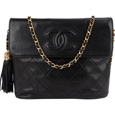 Chanel Quilted Lambskin CC Tassel Single Flap Crossbody Bag