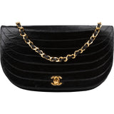 Chanel Quilted Lambskin Half Moon 24K Gold Single Flap Shoulder Bag