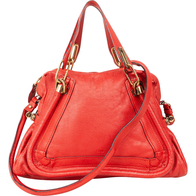 Chloé Red Grained Leather Paraty Shoulder Handbag