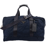 Prada Bleu Tessuto Saffiano Trim Leather Duffle Weekender 50 Shoulder Bag