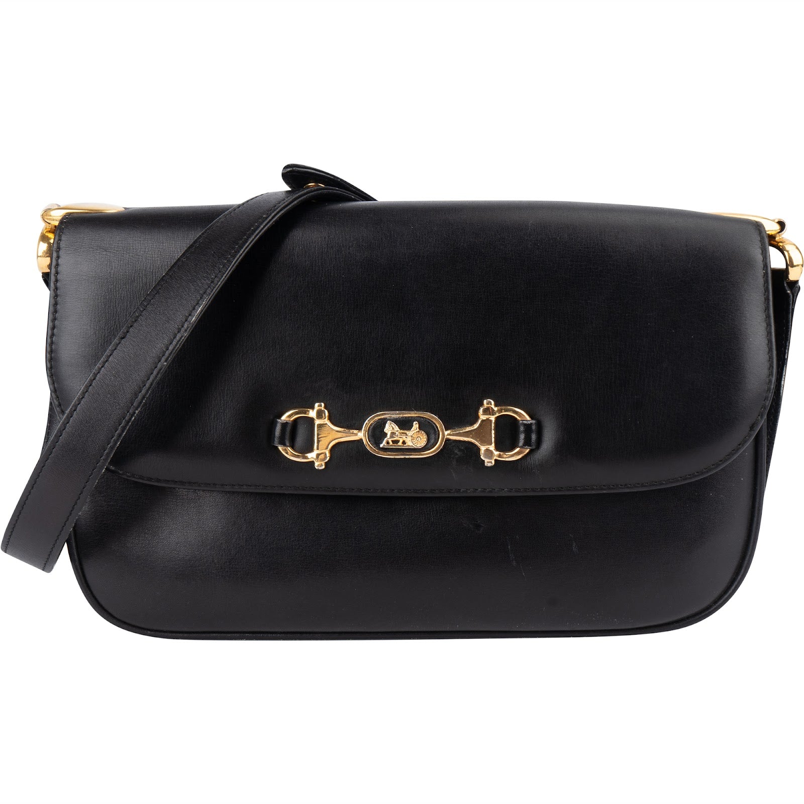 Celine Black Leather Triomphe Shoulder Bag - vintageandkickz