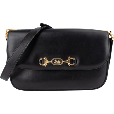 Celine Black Leather Triomphe Shoulder Bag - vintageandkickz