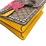 Gucci Monogram GG Supreme Canvas Suede Crystal Embellished Velvet Ribbon Dionysus Shoulder Bag