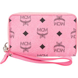 MCM Pink Monogram Visetos Small Zip Around Organiser Wallet