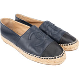 Chanel Navy Leather CC Espadrilles Shoes (38)