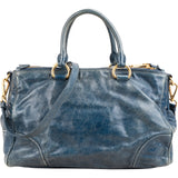 Miu Miu Blue Vitello Shine Leather Satchel Handbag
