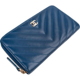 Chanel Quilted Leather Chevron Zip Around Wallet