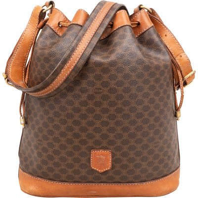 Celine Macadam Monogram Canvas Drawstring Bucket Crossbody Bag