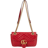 Gucci Red Quilted Leather Marmont GG Small Flap Crossbody Bag