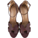 Hermès Burgund Leather Legend Wedge H Sandals