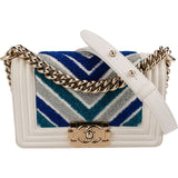 Chanel Sequin Embellishment Chevron Calf Leather Boy Single Flap Crossbody Bag
