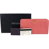 Prada Saffiano Leather Zip Around Clip Organizer Wallet