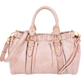 Miu Miu Vitello Lux Leather Gathered Drawstring Satchel Handbag