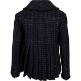 Chanel Navy Tweed Pleated Belt Button Fringed Flared Jacket V34308 (FR 38 / DE 36)