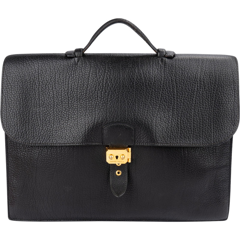 Hermès Noir Grained Fjord Leather Sac à Dépêches Business Handbag