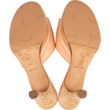 Chanel Rose Leather Wooden Platform Wood Button Mules Heels (36)
