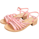 Chanel Pink Leather Woven Stitched Chain CC Strappy Sandals (37)