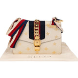 Gucci Grained Leather Sylvie Bee Star Web Crossbody Bag