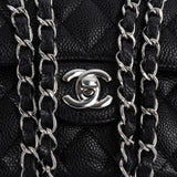 Chanel Quilted Caviar Leather Palladium Small Double Flap Shoulder Bag
