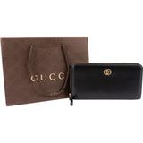 Gucci Black Leather GG Marmont Zip Around Wallet