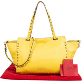 Valentino Garavani Yellow Leather Rockstud Tote Handbag
