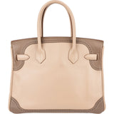Hermès Swift Blanc Gris Perle Ghillies Palladium Birkin 30 Handbag