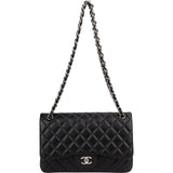 Chanel Quilted Lambskin Palladium Jumbo Double Flap Crossbody Bag