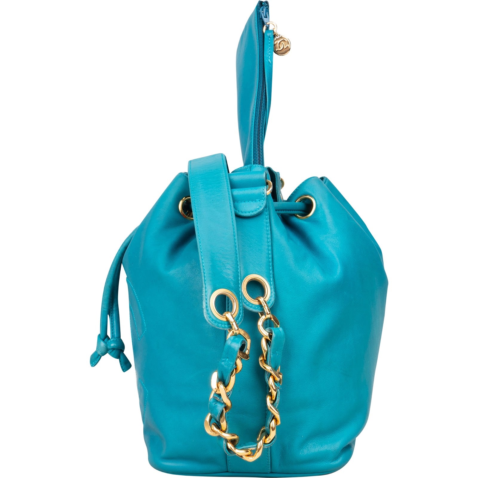 Chanel Lambskin Leather CC Drawstring Bucket Crossbody Bag - vintageandkickz