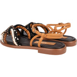 Chanel Multicolor Leather Tweed Braided Rope Chain CC Sandals (37)