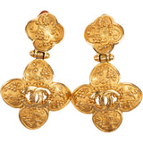 Chanel Vintage Clover Cross Flower CC Clip-On Earrings