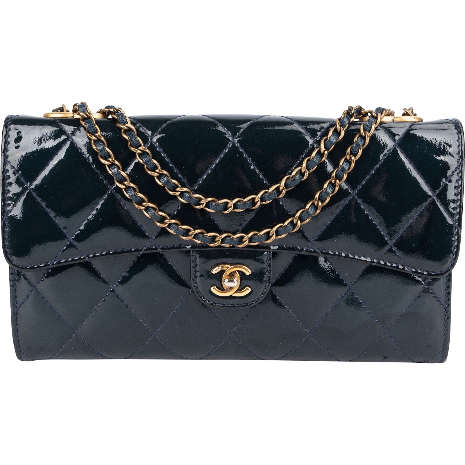 Chanel Quilted Patent Leather Single Flap Crossbody Bag - vintageandkickz