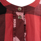 Burberry Red Check Monogram Ruffle Longsleeve Blouse (IT44)