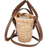 Miu Miu Brown Leather Raffia Bucket Mini Crossbody Handbag