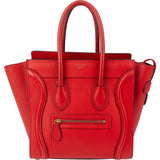 Celine Red Drummed Calfskin Leather Luggage Handbag