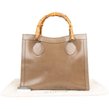 Gucci Smooth Leather Bamboo Tote Handbag