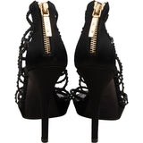 Louis Vuitton Black Leather & Satin Spicy Embellished Caged Sandals Heels (36)