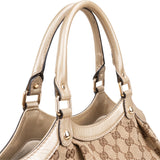 Gucci Monogram GG Canvas Metallic Leather Sukey Handbag