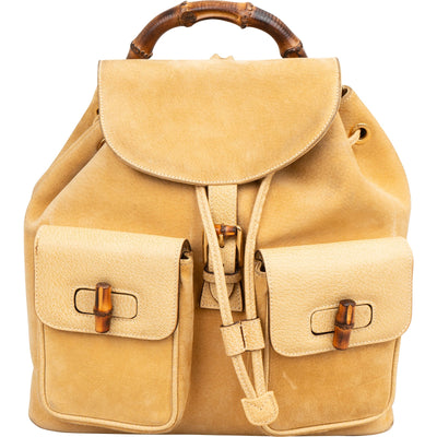 Gucci Suede Bamboo Drawstring Backpack