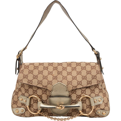 Gucci Monogram GG Studded Horsebit Chain Flap Shoulder Bag