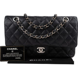 Chanel Quilted Caviar Leather Palladium Medium Double Flap Shoulder Bag