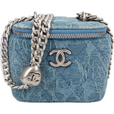 Chanel Quilted Denim Camellia Monogram Adjustable Mini Vanity Case Crossbody Bag