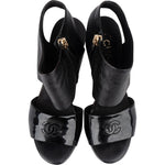 Chanel Black Leather Ankle Cuff Patent Sandals Heels (35) - vintageandkickz