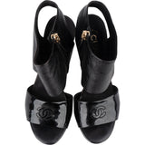 Chanel Black Leather Ankle Cuff Patent Sandals Heels (35) - vintageandkickz